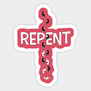 Footprints Repent Cross Sticker